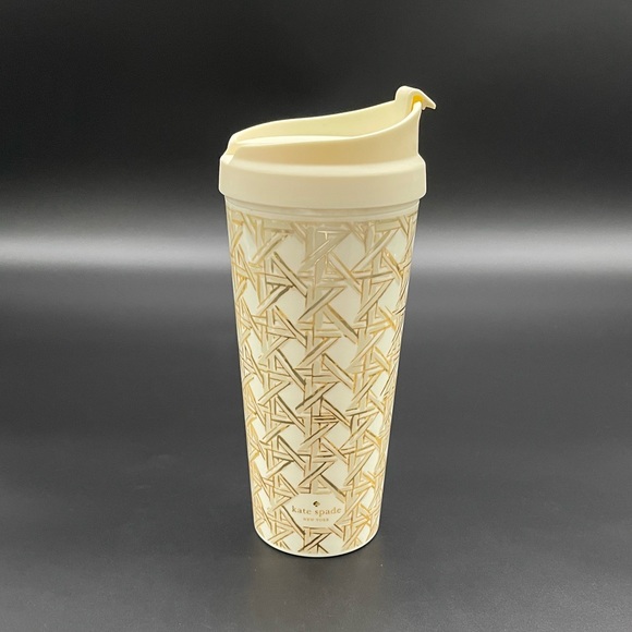 Kate Spade New York 16oz White and Gold Caning Thermal Mug Travel Mug - Picture 2 of 12